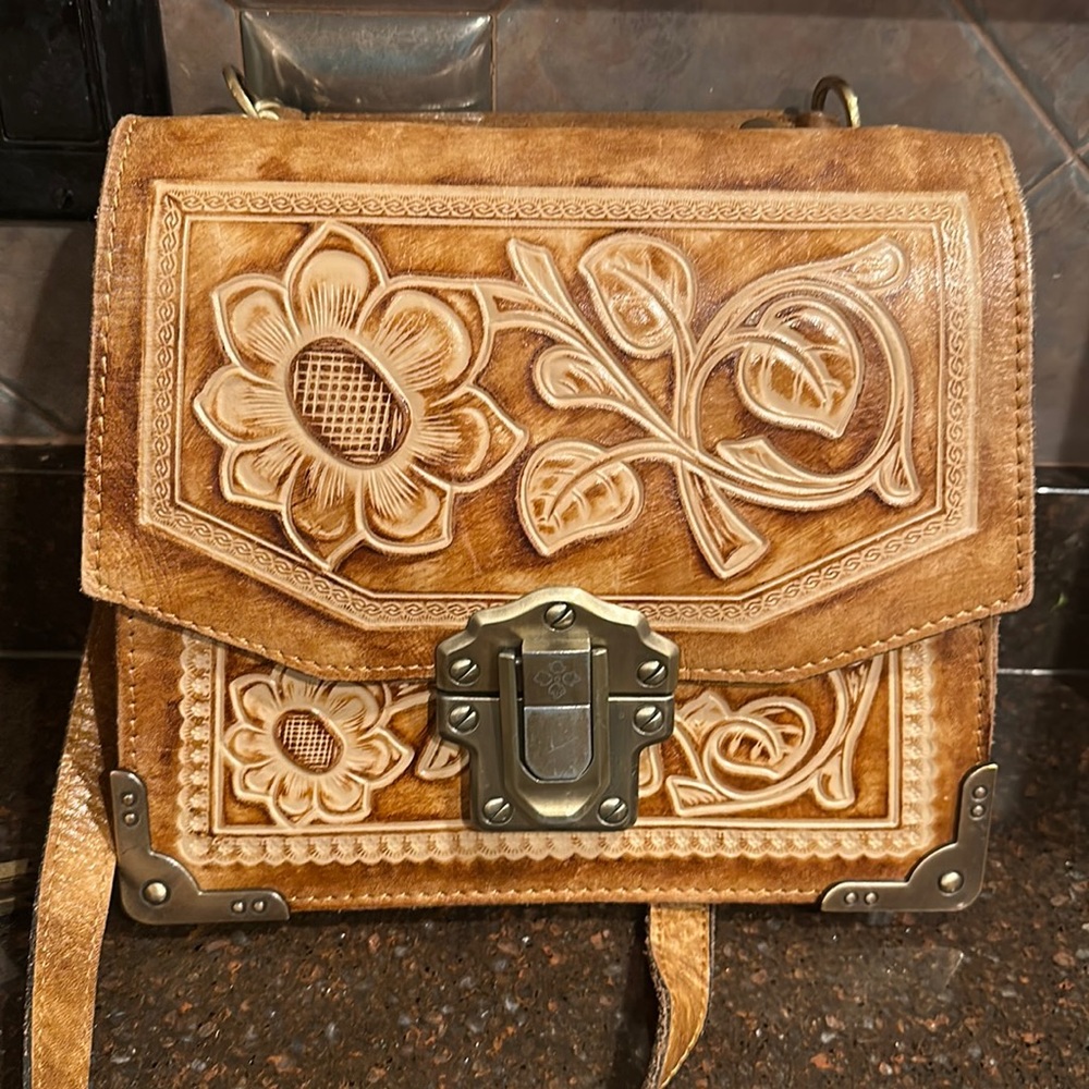 Patricia Nash Brown Floral Embossed Bag
